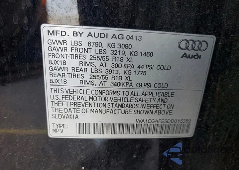 2013 Audi Q7 Premium from USA, damaged, VIN WA1CGAFE5DD015359